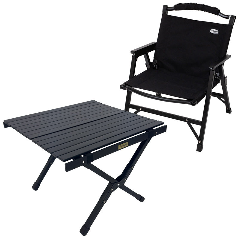 【2脚セット】Hilander ウッドフレームチェア2 ブラック HCT-035 お得なセット】ウッドロールテーブルX Black