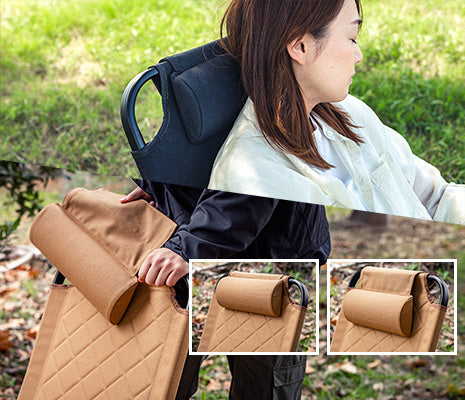 ヘッドレスト(枕)は面ファスナーで取り外しと位置調整が可能
