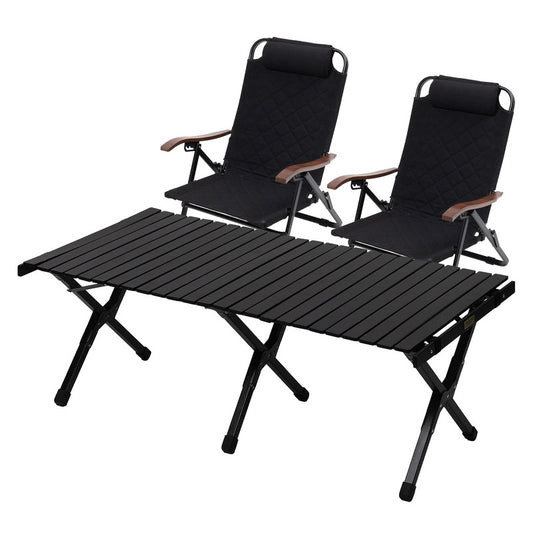 【お得なセット】ウッドロールテーブルX Black Edition 120サイズ＋クライマックスローチェア2 ST（スチール）×2点