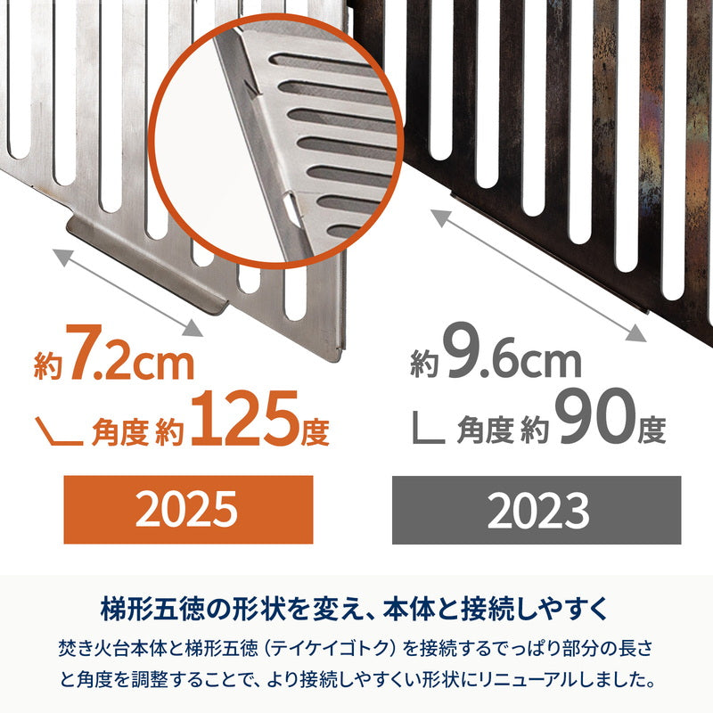 焚き火台　六花（りっか）（梯形五徳付き）　３点セット【１年保証】【発送予定1～2日】
