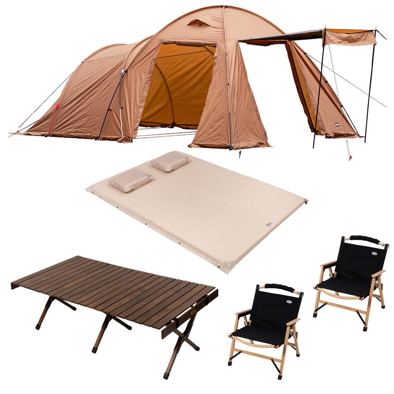 【２０２６福袋】２ルームテント＋マットダブル８ｃｍ＋ウッドロールトップテーブル＋チェア２脚【発送予定1～2日】