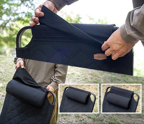 ヘッドレスト（枕）は面ファスナーで取り外しと位置調整が可能